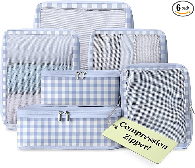 Vandel Space-Saving Compression Packing Cubes for Women, Men, 6-Pack Compressible Carry On Suit Case Organizer Luggage Packing Cubes for Travel Compression Organizer Bags for Luggage, Suitcase Cube