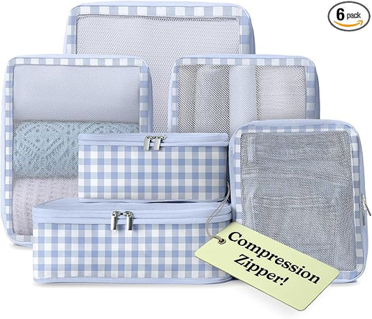 Vandel Space-Saving Compression Packing Cubes for Women, Men, 6-Pack Compressible Carry On Suit Case Organizer Luggage Packing Cubes for Travel Compression Organizer Bags for Luggage, Suitcase Cube
