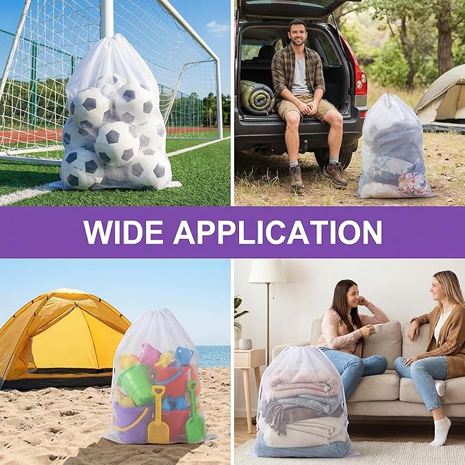 Nicunom 6 Pack Mesh Laundry Bag with Drawstring Closure, 24" x 36" Heavy Duty Extra Large Laundry Bags for Travel, Storage, College, Dorm and Apartment Dwellers, Machine Washable