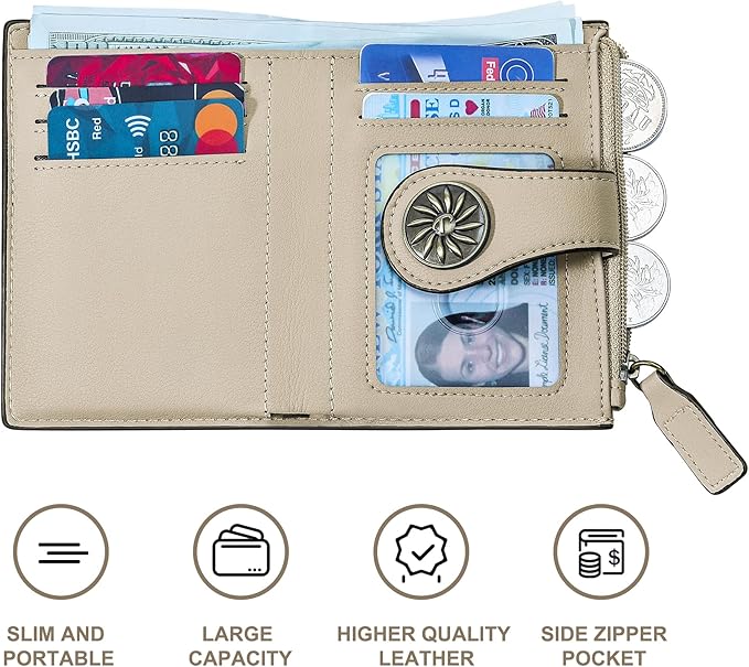 Tipmile Small Wallet for Women Bifold RFID Blocking Card Holder Leather Wallets with Zipper Coin Pocket