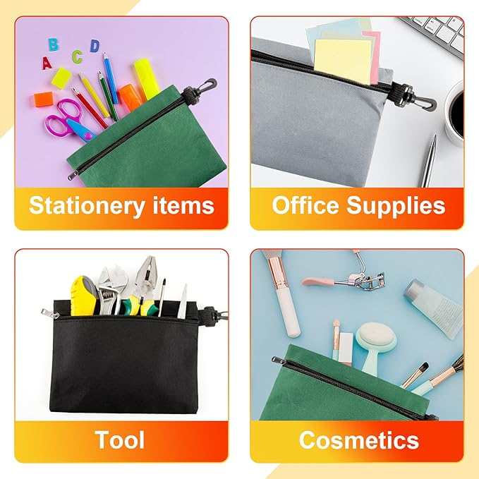 3 Pack Small Zipper Tool Pouch Utility Multipurpose Storage Organizer Durable 600D Oxford Waterproof Tool Bag with Carabiner Clip for Tools Stationary Pencil Case Pencil Bag