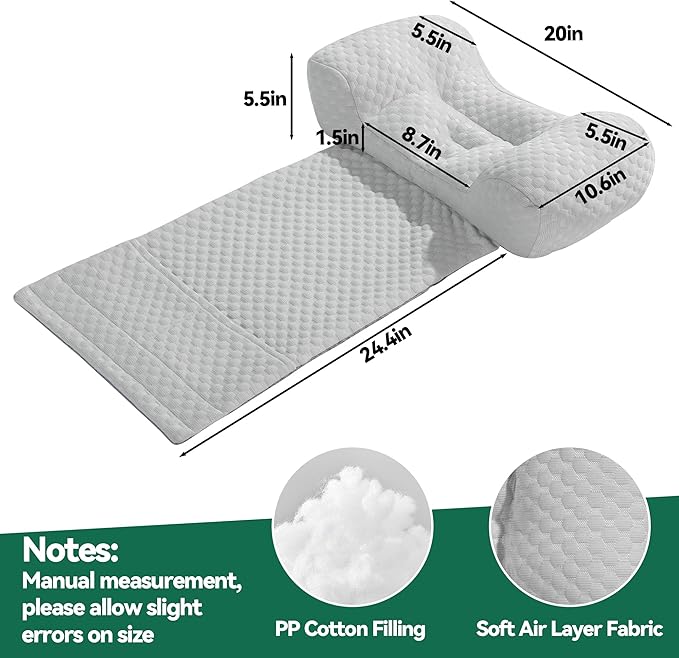 MABOZOO Neck Pillows for Recliners with Pocket,Headrest Cushion for Neck Pain Relief and Cervical Support,Recliner Head Pillow for Side Sleeping at Home, Office or Traveling (Grey & White)
