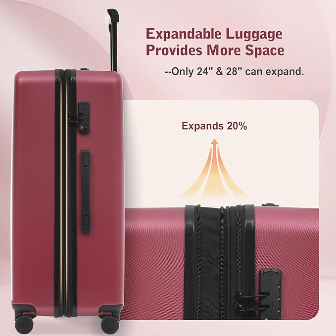 Merax Luggage Sets 5 Piece Front Open, Hardside 20" Carry On Suitcase Set with USB Port,Lightweight Expandable Travel 24" 28" Luggage with Bags TSA Locks Double Spinner Wheels,Red