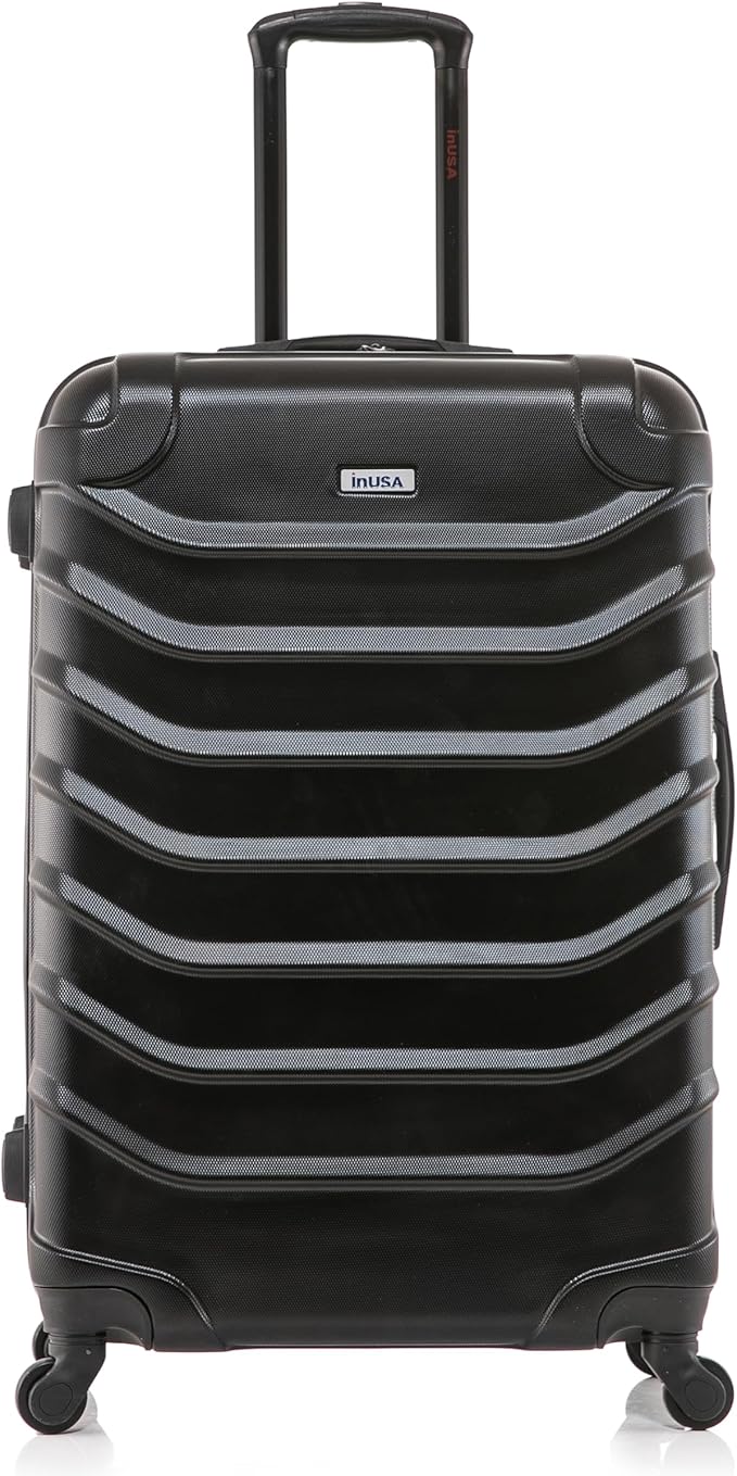 InUSA ENDURANCE Luggage with Spinner Wheels | Durable Lightweight Hardside Suitcase, Spacious Travel Bag with Handle and Trolley | 28-Inch Large Checked | Black