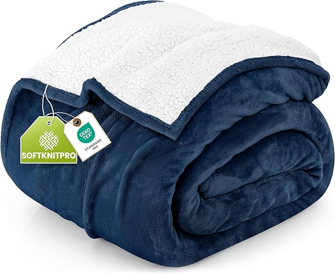 Utopia Bedding Sherpa Blanket Twin Size (Navy, 60x80 Inches) - Soft Lightweight Plush Fleece Reversible Winter Blanket for Bed, Sofa, Couch, Camping and Travel