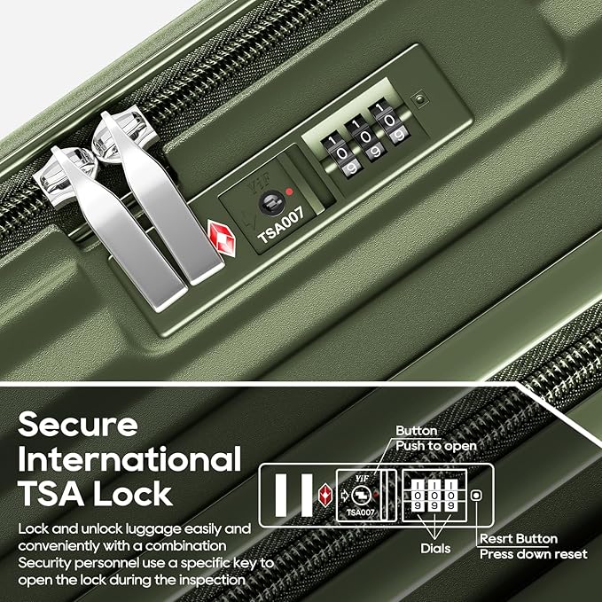 Joyway Luggage Sets 5 Piece with Front Pocket, Expandable Top Opening Suitcase Set, PC Hardside Carry on Suitcase with Spinner Wheels and TSA Lock (Dark Green)
