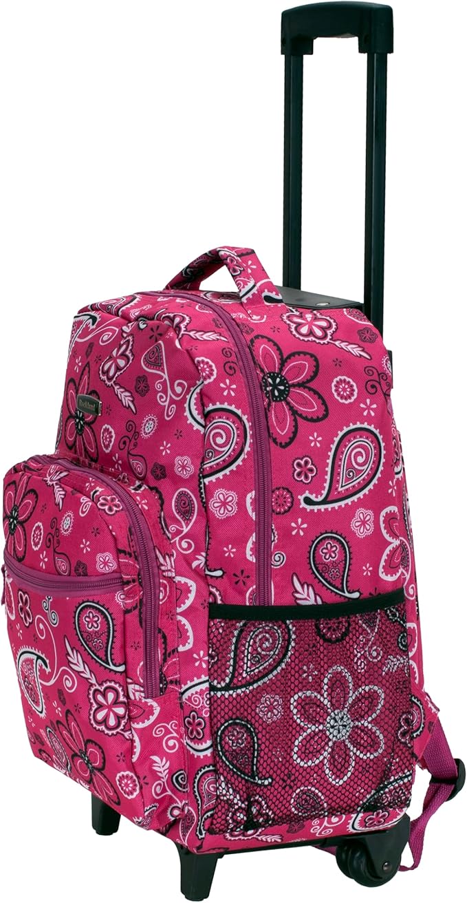 Rockland Double Handle Rolling Backpack, Bandana, 17"