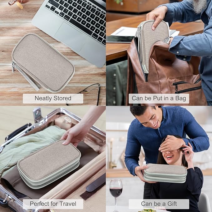 FYY Electronic Organizer, Travel Cable Organizer Bag Pouch Electronic Accessories Carry Case Portable Waterproof Double Layers Storage Bag for Cable, Charger, Phone, Earphone, Medium Size, Khaki