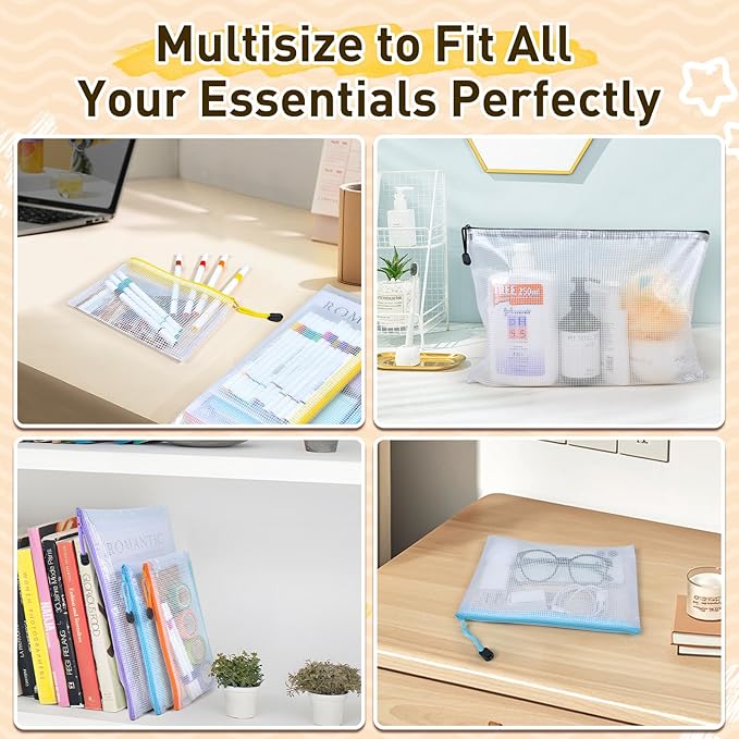 42pcs Mesh Zipper Pouch Bags, 8 Sizes Plastic Zippered Storage Bags for Organizing, Clear Pouches with Zipper, Waterproof Mesh Pouch for Office School Supplies, Home Organize, Travel Storage