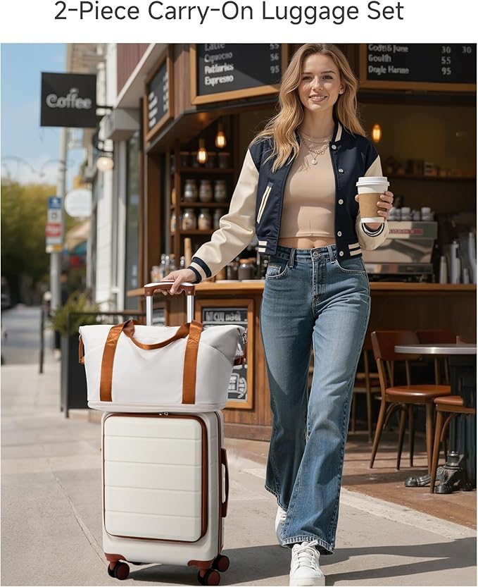 Carry On Luggage 22x14x9 Airline Approved, Hardside Spinner Suitcase with Front Pocket for Laptop, TSA Lock & Silent Wheels (20 in, White)