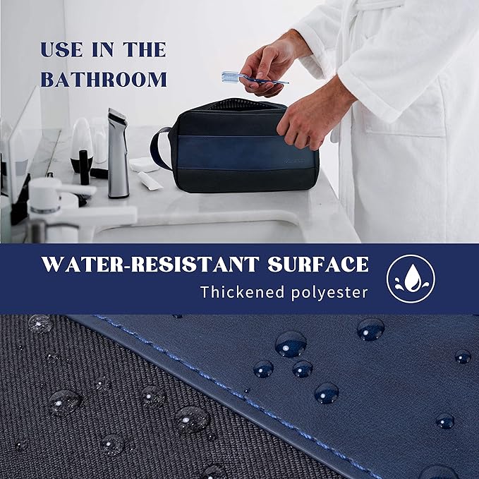 Vorspack Toiletry Bag for Men - Water Resistant Travel Bag for Toiletries, Lightweight Hygiene Bag for Bathroom, Travel Essentials, Gifts - Black&Blue