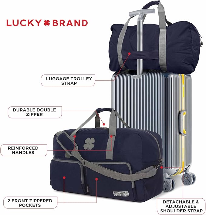 Lucky Travel Duffel Bags 85L, Gym Bag, Travel Bag & Large Duffle Bag for Men, Foldable Overnight Weekender Bags for Women & Men with Adjustable Shoulder Strap, Navy