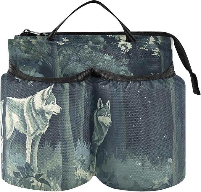 Luggage Cup Holder for Suitcases Free Hands Travel Cup Holder Portable Suitcase Cup Drink Holder Luggage Cup Caddy Bag Carrier Night Forest Wolves