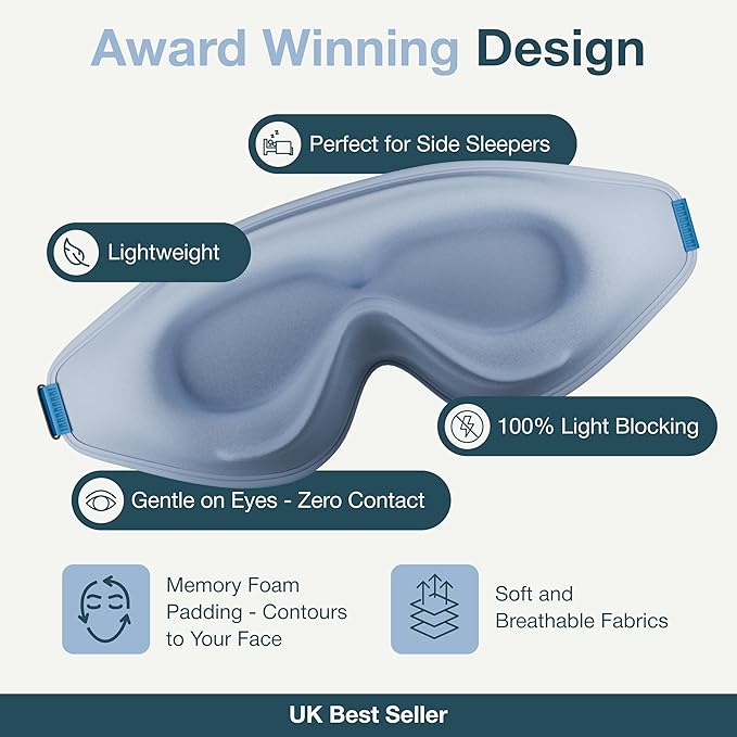 MyHalos® Sleep Mask – 3D Blackout Eye Mask for Women & Men, Side Sleepers, Zero Pressure Memory Foam Eyelash Friendly, Breathable,Award-Winning Sleep Aid for Travel (Light Blue, 1 Count (Pack of 1))