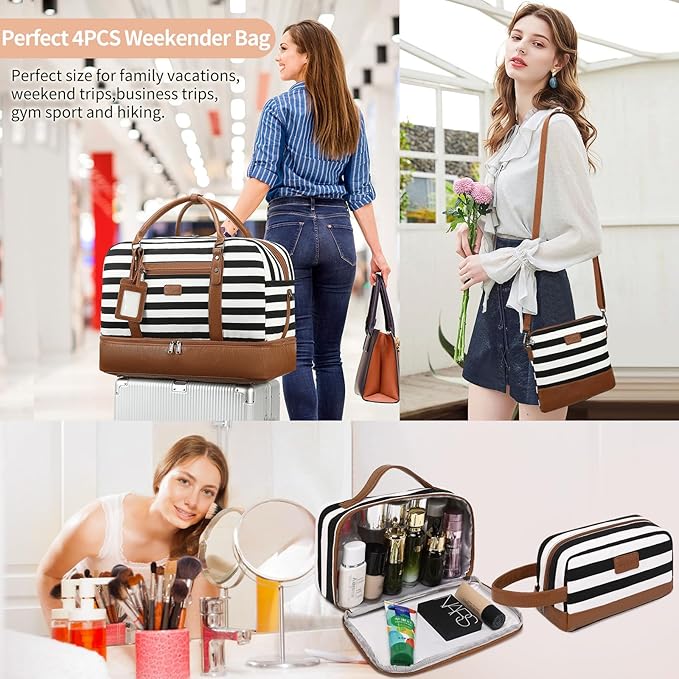 Wogarl Weekender Bags for Women Large Overnight Bag Weekend Travel Duffel Bag Carry on Shoulder with Shoe Compartment Toiletry Bag for Travel Business Gym