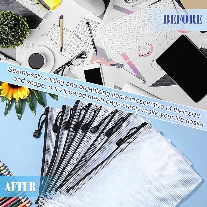 Jetec 32 Pcs Mesh Zipper Bags Toy Storage Bikini Organizer Bag Bolsas Para Guardar Trajes De Bano Waterproof Zipper Reusable Pouch Puzzle Multipurpose for Storage Office(Black,9 x 7 Inch)