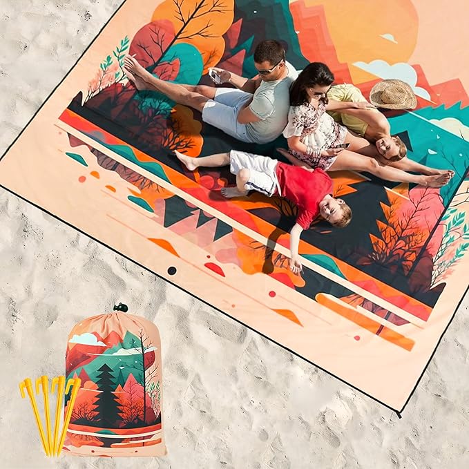 Beach Blanket Waterproof Sandproof Extra Large Beach Mat 79" X 83"/120"x108"for 1-8 Adults Quick Drying Durable Outdoor Picnic Mat for Beach Travel Camping Hiking