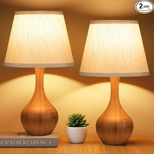 16.1" Touch Table Lamp for Nightstand, Dimmable Small Bedroom Lamp Set of 2 | Touch Control, Set of 2, Bulb Included, Wood-paint Bedside Lamps for Desk, Night Stands, Living Room, End Table, Corded