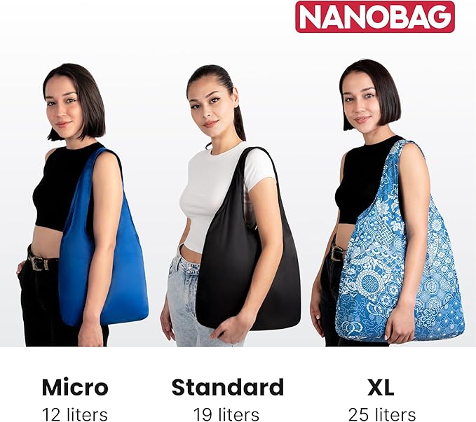 Nanobag Ultralight Heavy Duty Foldable Tote for Women & Men, Reusable Grocery & Travel Bag, Packable Collapsible Compact Market Essential (XL Splash)