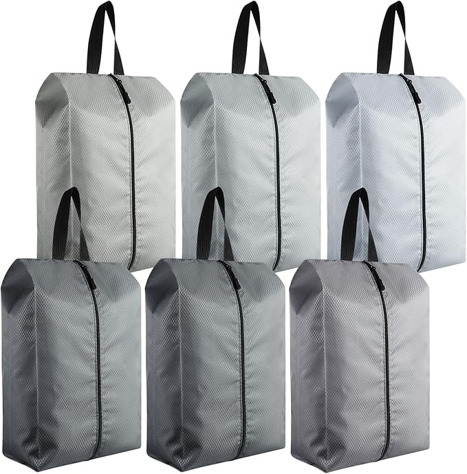 6 Pcs Travel Shoe Bags with Zipper Portable Suitcase Shoe Organizer Packing for Men Women Nylon Multicolor(L,Gray)