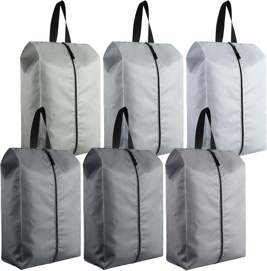 6 Pcs Travel Shoe Bags with Zipper Portable Suitcase Shoe Organizer Packing for Men Women Nylon Multicolor(L,Gray)