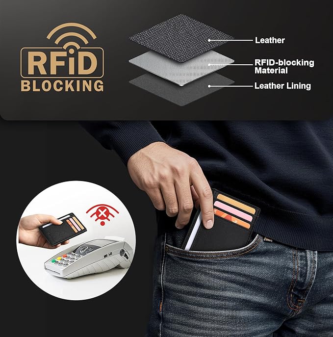 Travelambo Slim Wallet Front Pocket Minimalist Leather RFID Blocking Medium Size