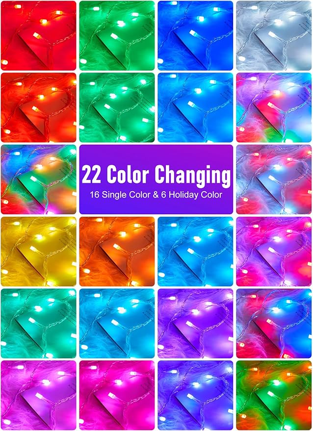 Minetom Color Changing String Lights,22 Colors 100 LED 33FT Outdoor Indoor Waterproof with Remote, Twinkle Christmas Lights, Plug in Fairy Lights for Halloween Easter Valentine's Xmas Party Decor