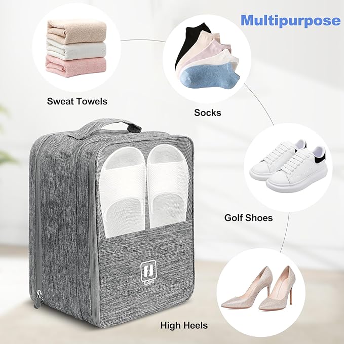 Large Shoe Bags for Travel, Shoe Travel Bag Holds 3 Pairs of Shoes, Travel Shoe Bags for Packing in Suitcase, Portable Dance Shoe Storage Pouch, Shoe Organizer, Sneaker Storage Bag (Grey)