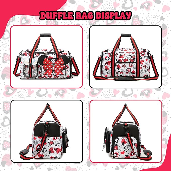 Kids Travel Duffle Bag for Girls Ages 6-8,Cute Bowknot Overnight Bag with Shoe Compartment,Lightweight Carry On Weekender for School,Sleepover,Gym & Family Trips