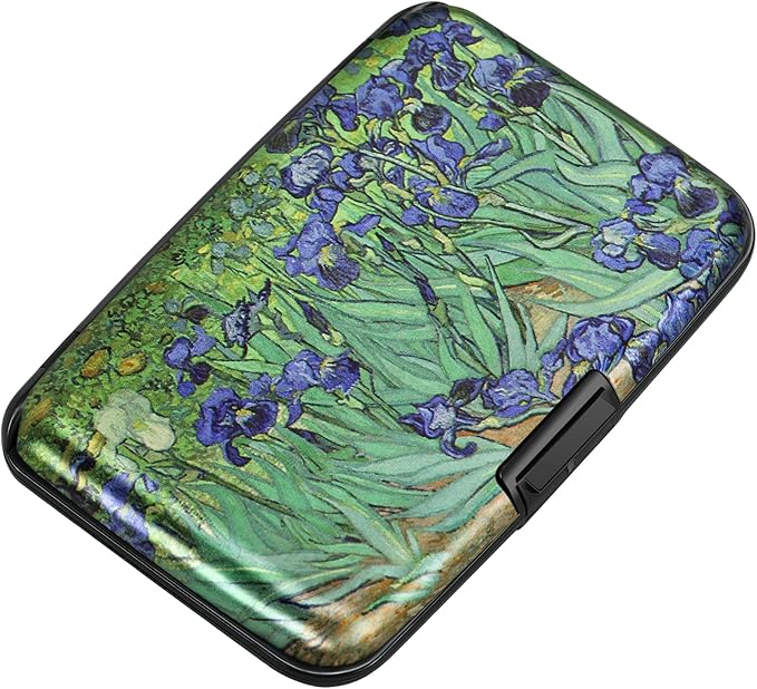 ELFISH Mini RFID Aluminum Wallet Credit Cards Holder Business Card Case Metal ID Case for Men Women(Iris Flower)