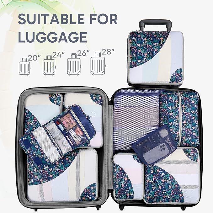 10 Set Packing Cubes for Travel, Gifts for Women Mom,Anti-Tearing Suitcase Organizer for Luggage with Shoe & Hanging Toiletry Bag,OlarHike Vacation Essentials & Accessories for Cruise Ship