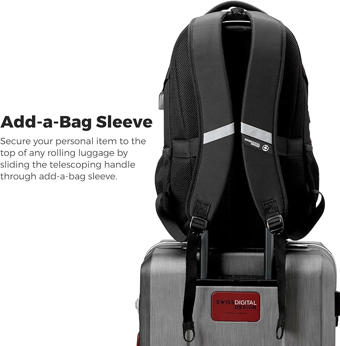 Swissdigital Design Laptop Backpack with USB Charging Port, Travel Backpack Fits 15.6 inches Computer, 31L College School Backpack for Men, Olive/Black | SD803-26