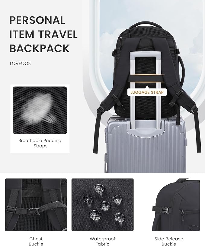 LOVEVOOK Travel Backpack,50L Carry On Backpack Large Fits 18" Laptop,TSA Personal Item Travel Bag with 3 Packing Cubes,Water Resistant Laptop Bag Travel Essentials for Weekender Business Hiking