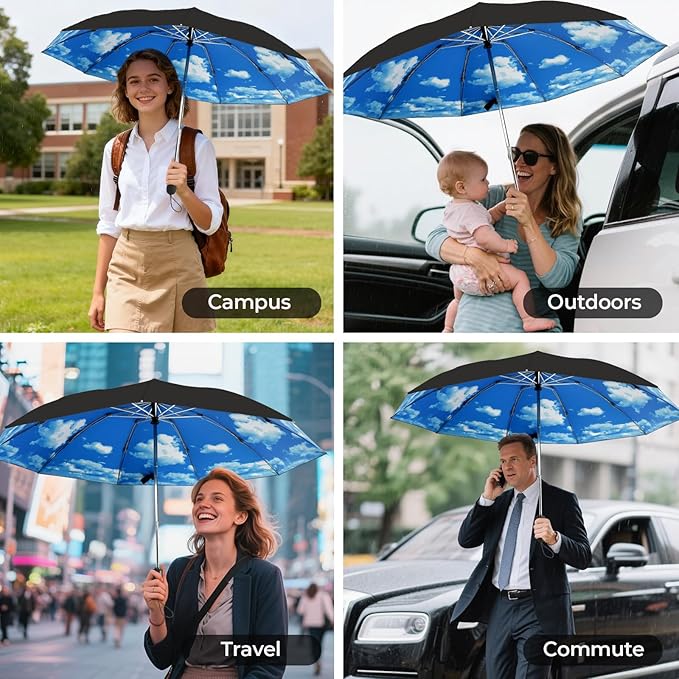 ZDSSM Compact Inverted Travel Umbrella, Automatic Open Close, 9-Rib 46 Inch Windproof Umbrella, Waterproof UPF 50+, Portable Umbrellas for Men, Women, Travel, and Daily Use
