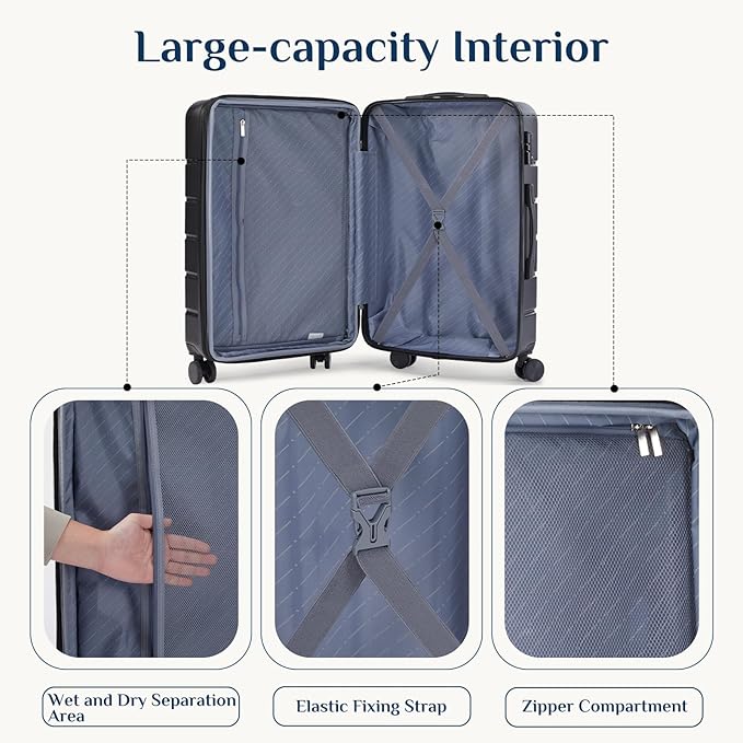 NEWBULIG 20 Inch Carry on Luggage, Lightweight Expandable Rolling Suit Case with TSA Lock, Hard Shell ABS Suitcase with Double Spinner Wheels, Black
