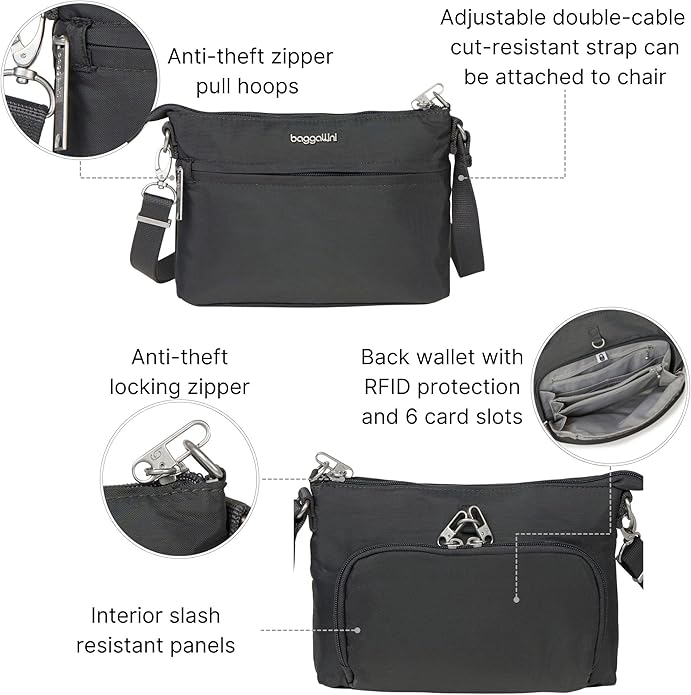 Baggallini womens Securtex Anti-theft Memento Crossbody Bag