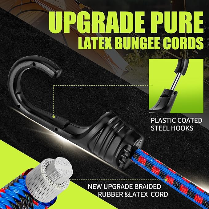 CARTMAN 30pcs Heavy Duty Bungee Cords with Hooks - Assortment in Jar, Including Tarp Clips, Canopy Ties & Ball Bungees for Secure Outdoor and Indoor Use