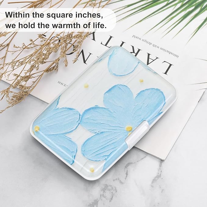 ELFISH Mini RFID Aluminum Wallet Credit Cards Holder Business Card Case Metal ID Case for Men Women(Cerulean Flower)