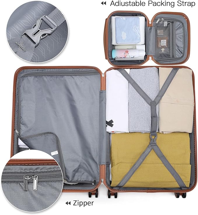 Kono Carry On Luggage Set Airline Approved Lightweight PC+ABS Carry On Suitcase with TSA Lock Spinner Wheels Durable Luggage Hardside White