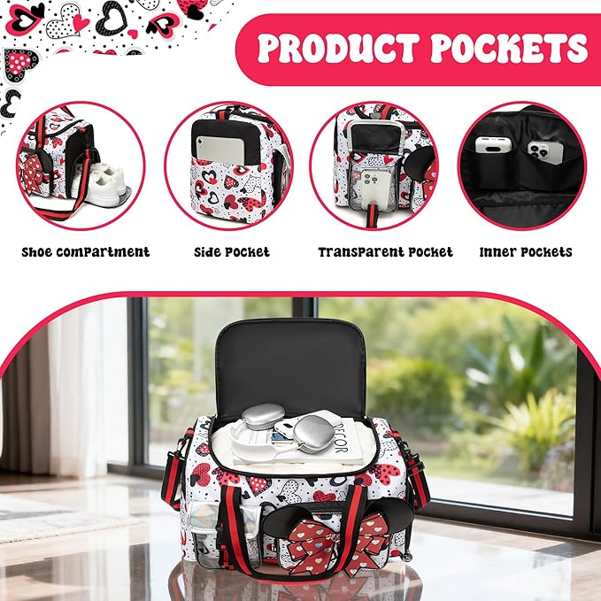 Kids Travel Duffle Bag for Girls Ages 6-8,Cute Bowknot Overnight Bag with Shoe Compartment,Lightweight Carry On Weekender for School,Sleepover,Gym & Family Trips