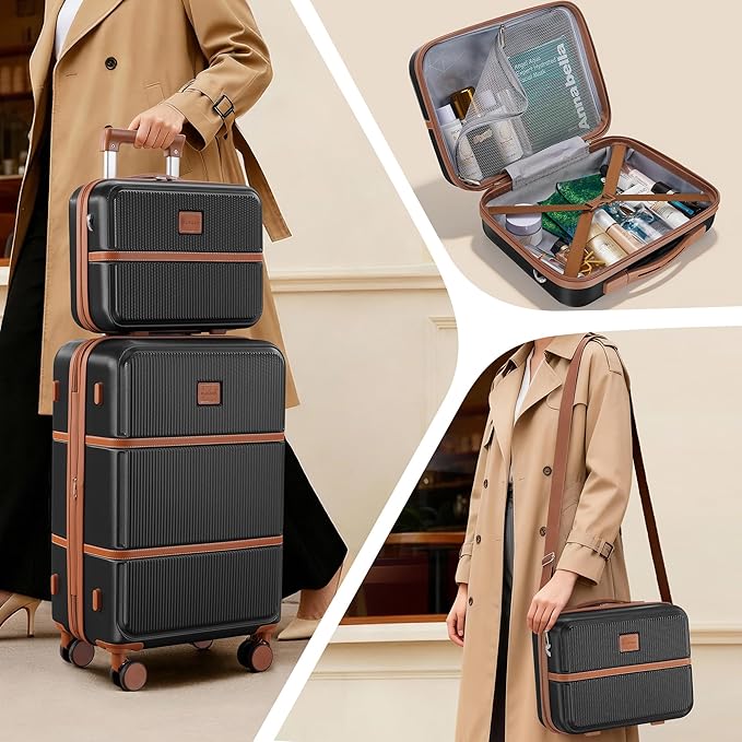 Suitour Expandable 4-Piece Luggage Set (14" 19" 23" 27") ABS Hardside Suitcase Sets with Spinner Wheels Checked Luggage Travel Suitcase