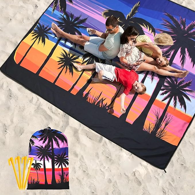 Beach Blanket Waterproof Sandproof Extra Large Beach Mat 79" X 83"/120"x108"for 1-8 Adults Quick Drying Durable Outdoor Picnic Mat for Beach Travel Camping Hiking
