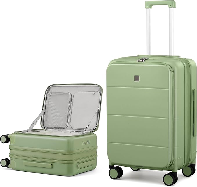 MILADA 24 Inch Checked Luggage, Expandable Hardshell Suitcase with 360° Spinner Wheels & TSA Lock, Lightweight Medium Rolling Luggage for Men and Women Travel, Bamboo Green
