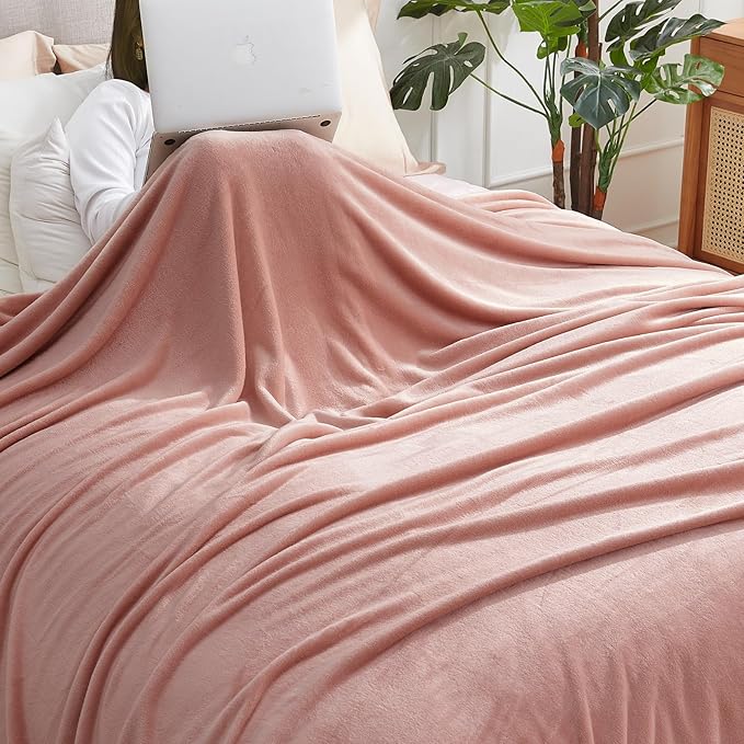 Hansleep Fleece Dusty Pink Full Blanket, Super Soft Flannel Fuzzy Plush Cozy Blanket for All Seasons, Dusty Pink, Full 84x90 Inches