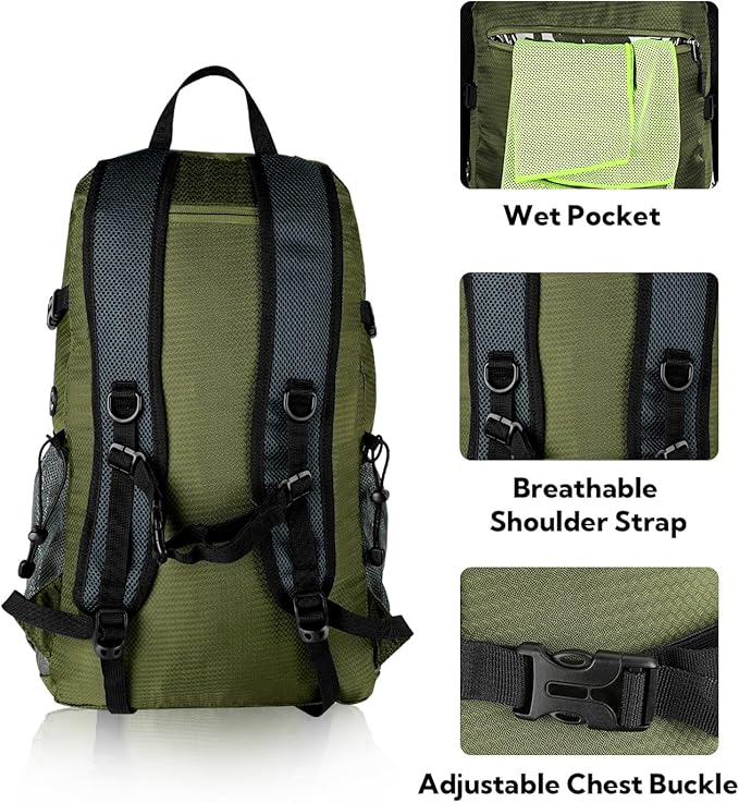 WATERFLY Lightweight Packable Hiking Backpack: 30L Foldable Travel Daypack Ultralight Camping Day Pack for Woman Man