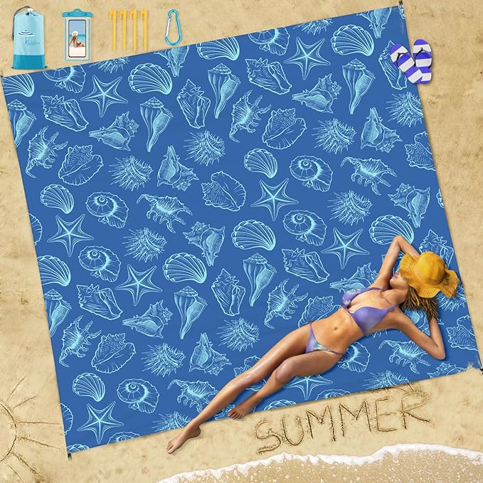 Famstar Beach Blanket Sandproof Waterproof 78''×110'' 1-7Adults Oversized,Compact Lightweight Durable Beach Mat for Travel Camping Hiking Picnic Blanket