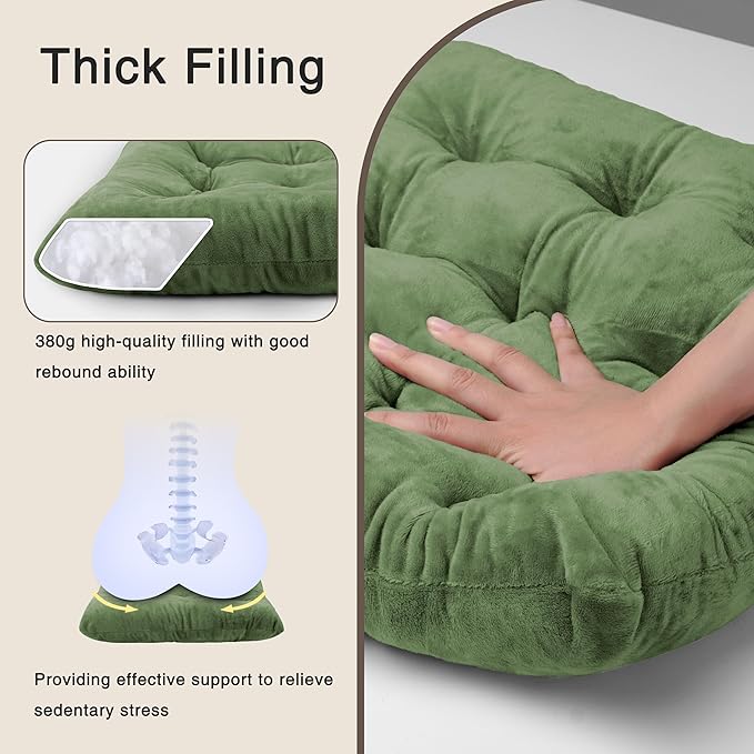 OVOV 6 Pack Chair Cushions for Dining Chairs Soft Seat Cushions for Kitchen Desk Chairs Square Chair Pads with Ties (15.5"x15.5" Green)