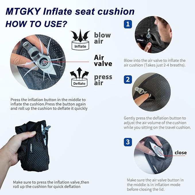 Upgrade Travel Seat Cushion for Airplane,Portable&Adjustable Air Seat Cushion,Coccyx Tailbone Pain Relief Chair Pad,Inflatable Cushion for Wheelchair, Travel,Driving,Office Work