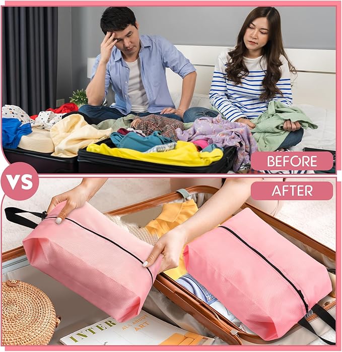 6 Pcs Travel Shoe Bags with Zipper Portable Suitcase Shoe Organizer Packing for Men Women Nylon Multicolor(L,Pink)