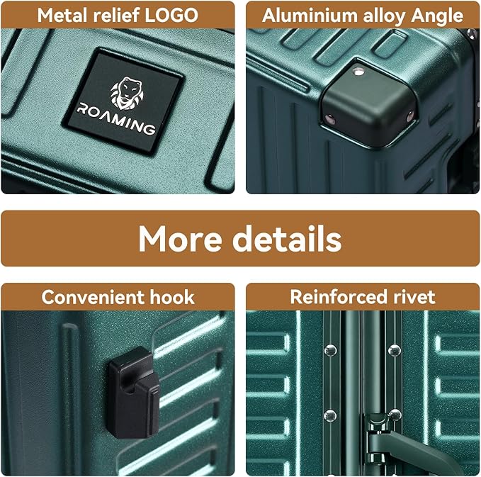 ROAMING Zipperless Luggage Airline Approved with Aluminum Frame, Lightweight PC Hardside Luggage with Spinner Wheels, Metal Travel Luggage with Double TSA Locks, Carry On 20 Inch, Dark Night Green